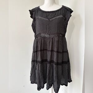 Free People Retro Kitty Black White Crochet Cutout Mini Tunic Dress Floral Sz M